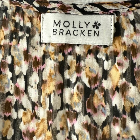 Molly Bracken Long Sleeve Floral Print Dress V-Neck Elastic Waist, S - Picture 4 of 10